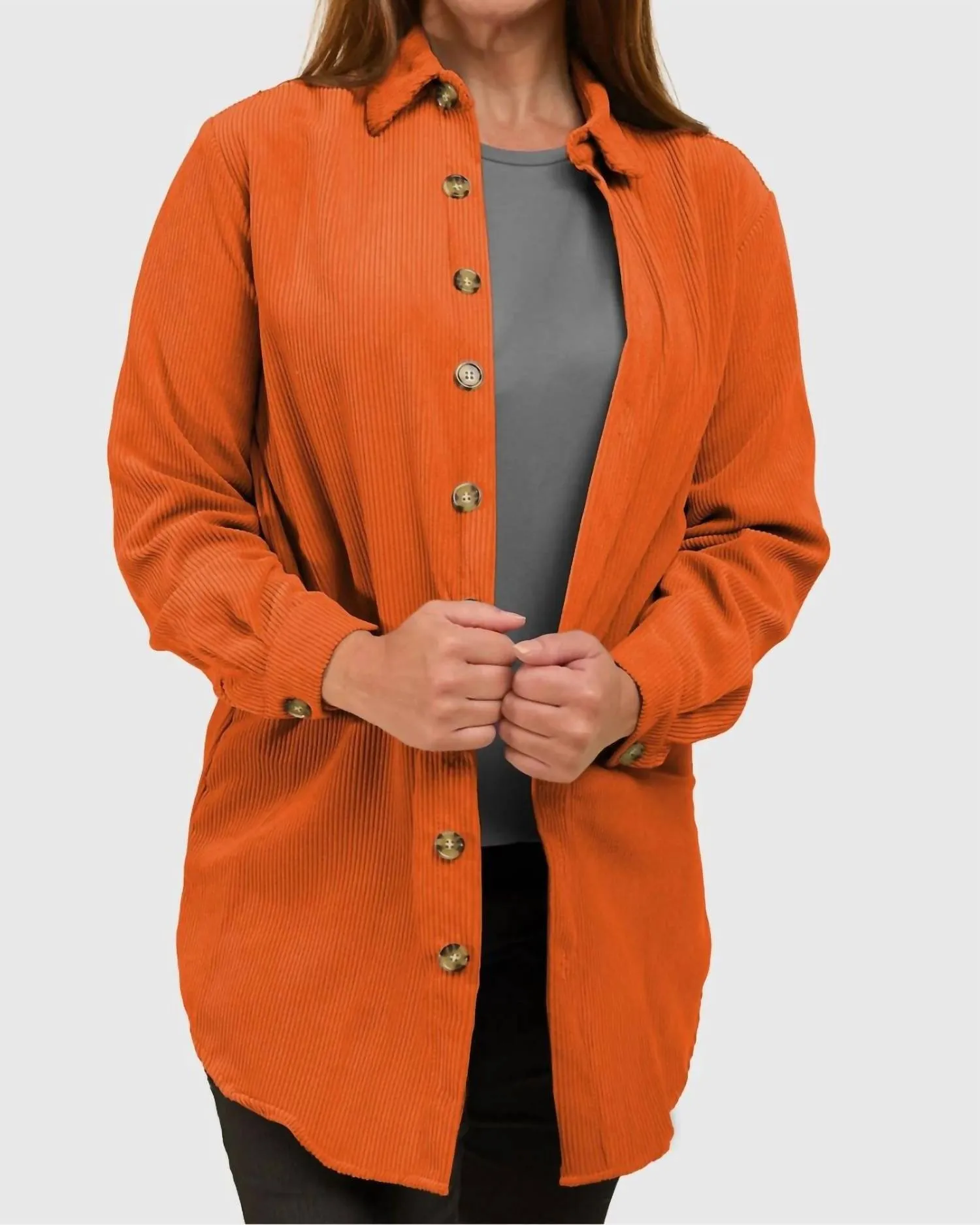 Corduroy Button Front Shacket In Orange