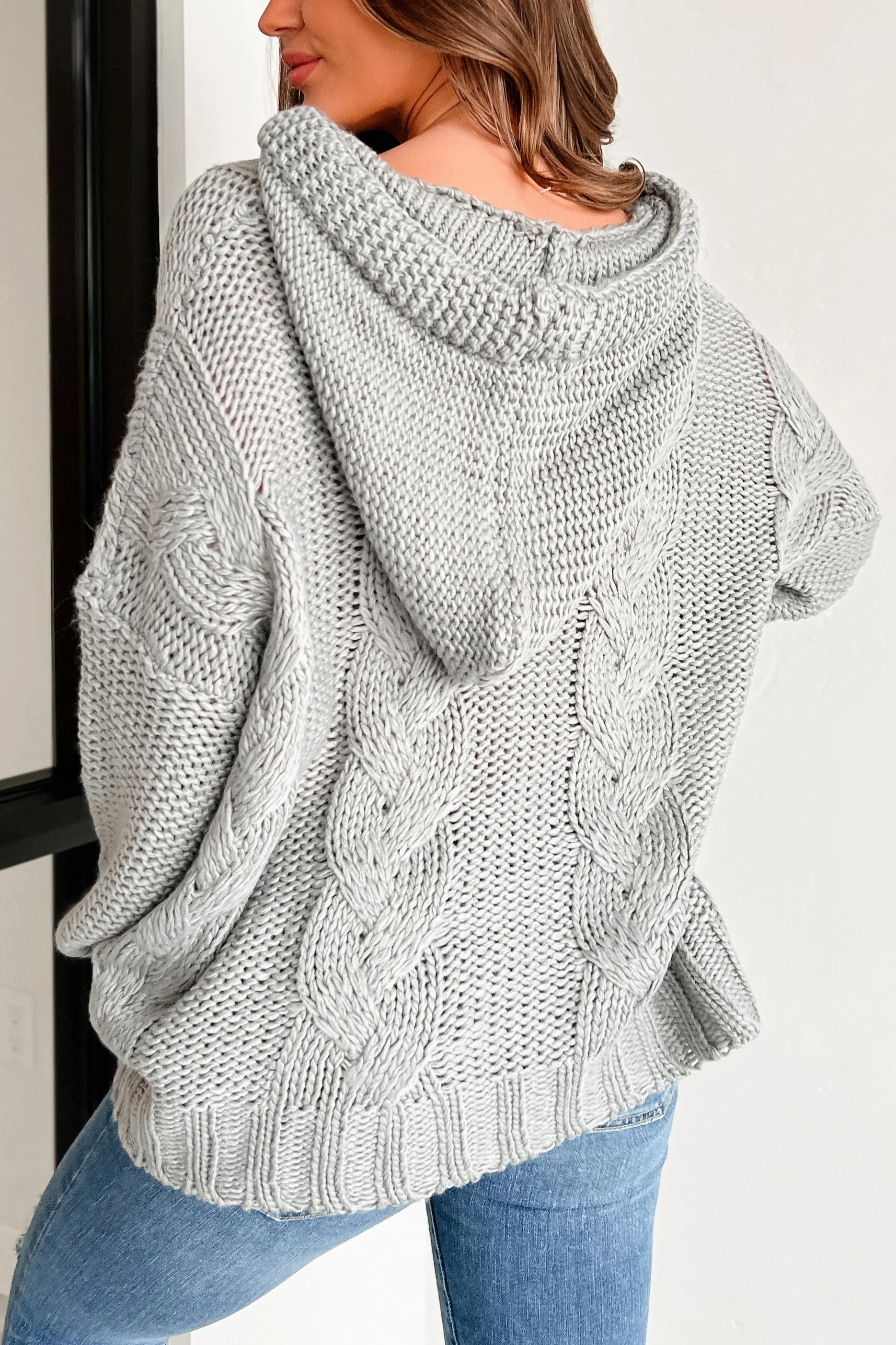 Creating Something New Cable Knit Sweater Hoodie (Grey)