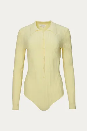Cyndie Knit Bodysuit In Pale Yellow
