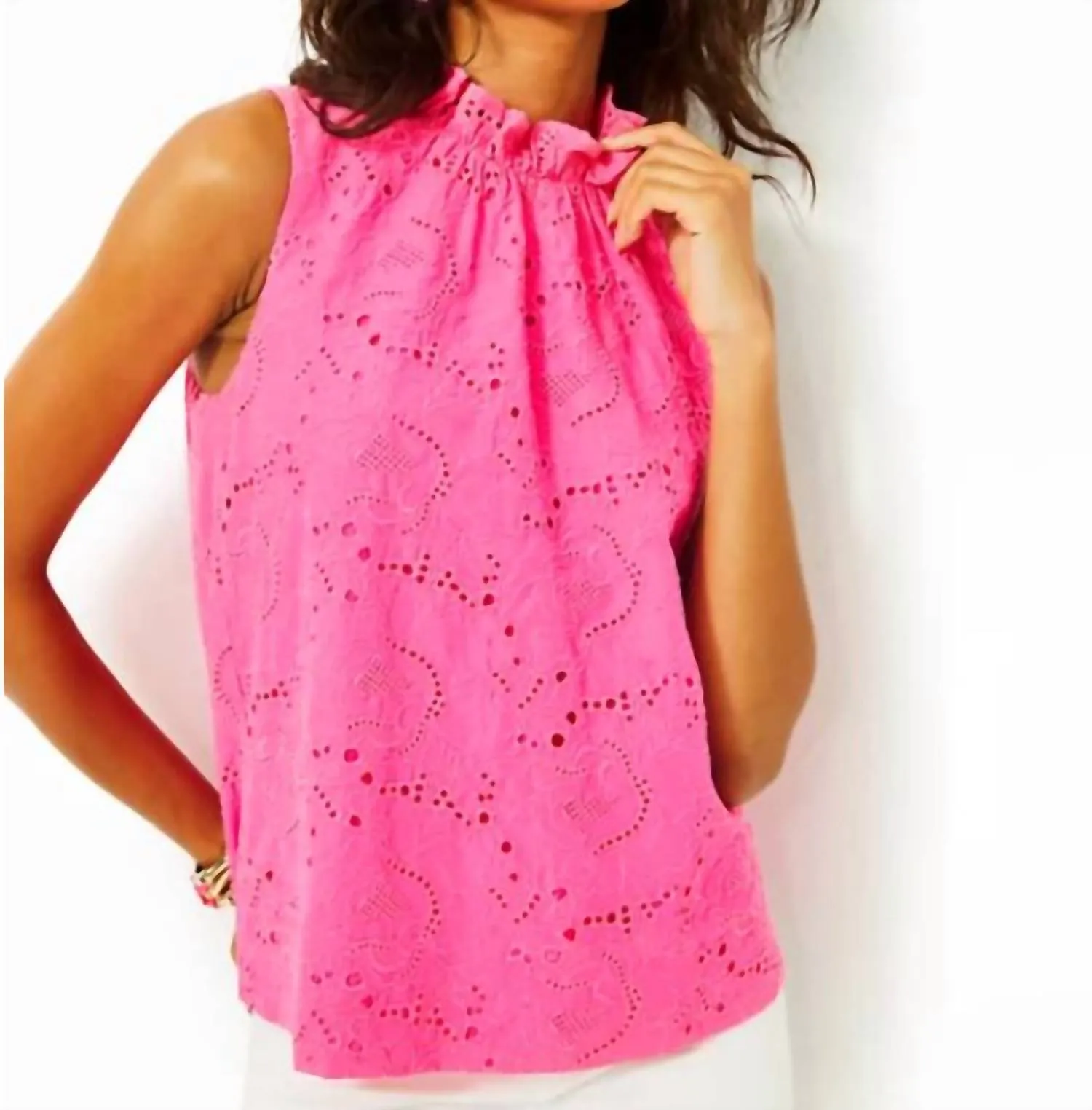 Dahliana Eyelet Top In Roxie Pink Garden Party Eyelet