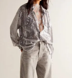 Disco Margartia Button Down Blouse In Rocket