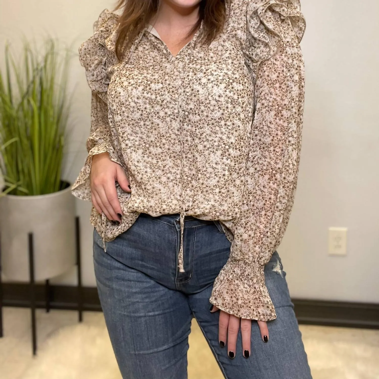 Ditsy Floral Blouse In Beige