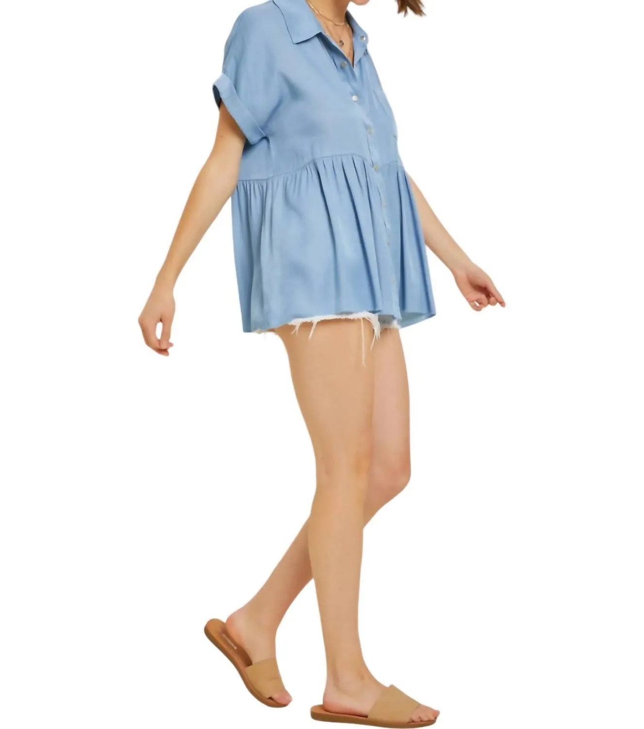 Dolly P Babydoll Blouse In Denim