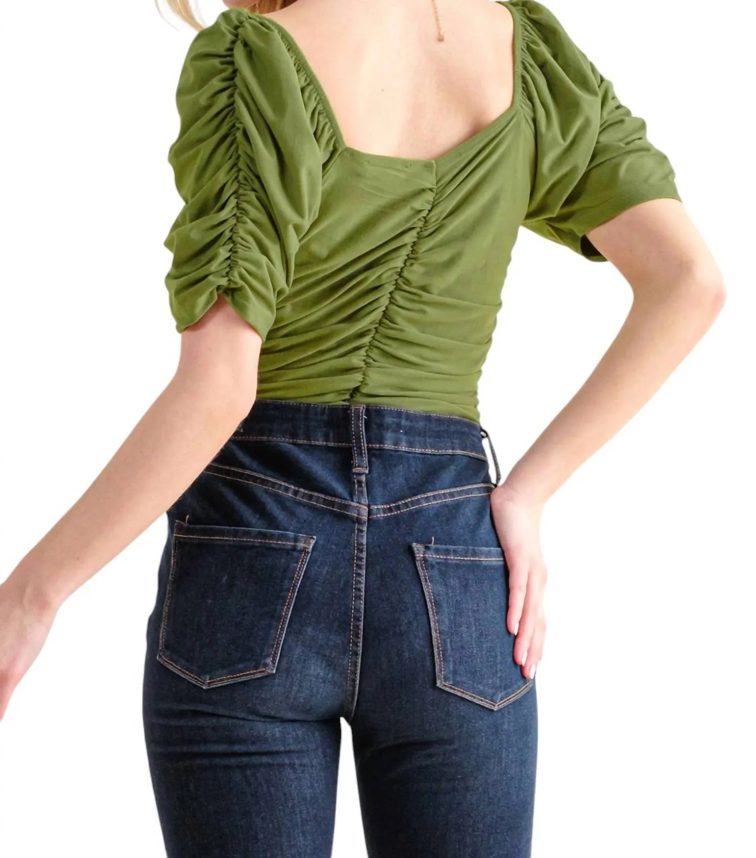 Dollywood Ruched Detailed Jersey Bodysuit In Green