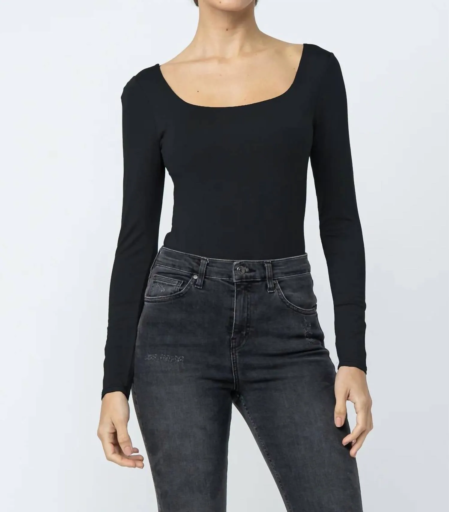 Double Layered Bodysuit In Black