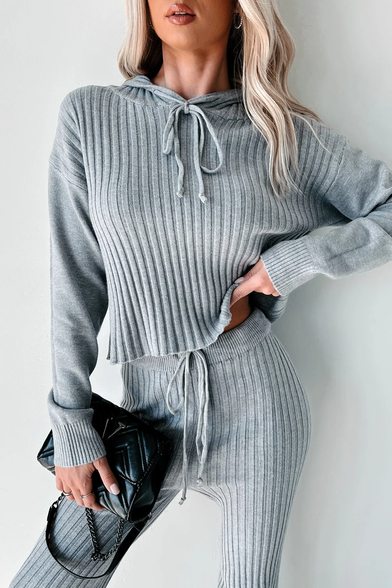Drowsy Darling Sweater Knit Two-Piece Set (Heather Grey)