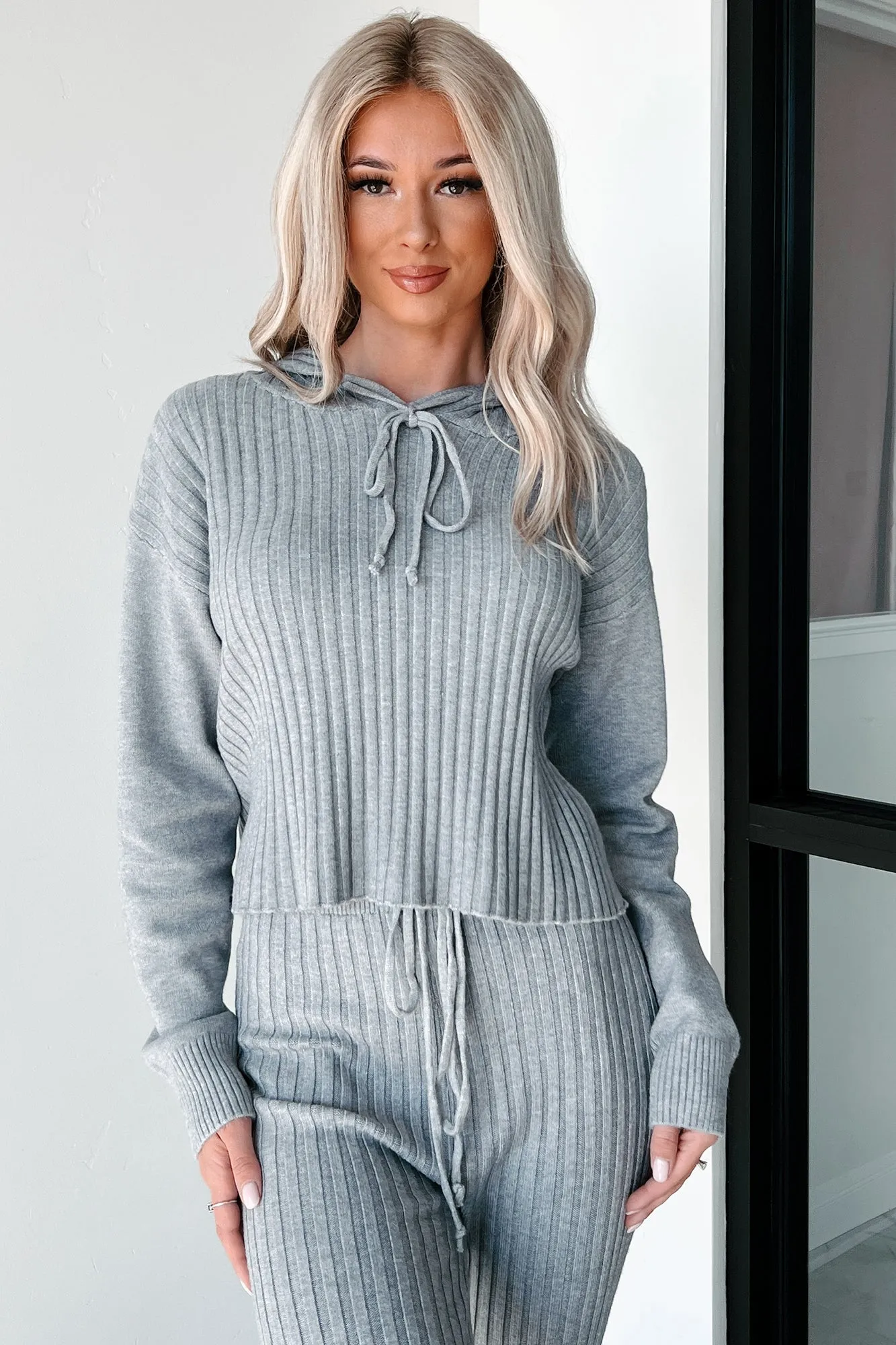 Drowsy Darling Sweater Knit Two-Piece Set (Heather Grey)