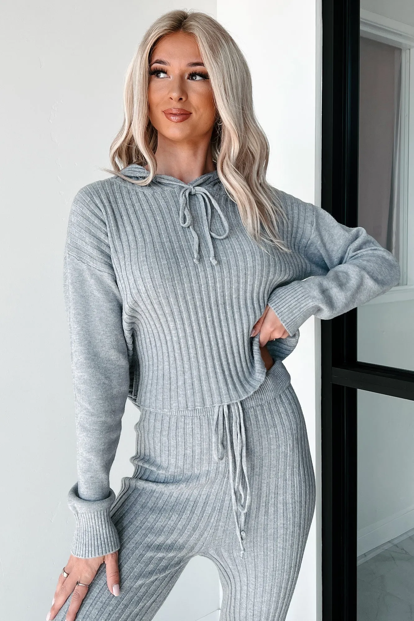 Drowsy Darling Sweater Knit Two-Piece Set (Heather Grey)