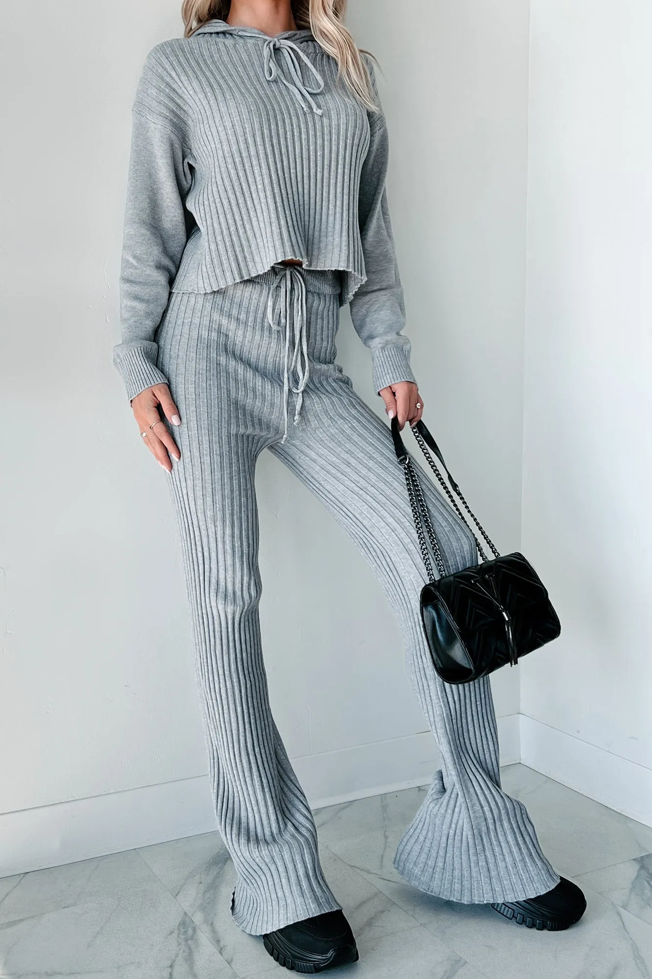 Drowsy Darling Sweater Knit Two-Piece Set (Heather Grey)