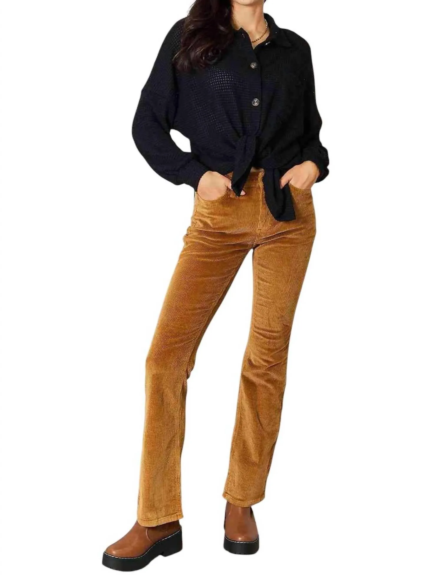 Elegant Waffle-Knit Collared Shirt In Black