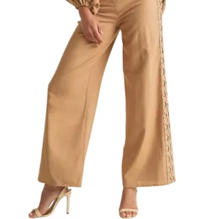 Embroidered Lace Pants In Tan