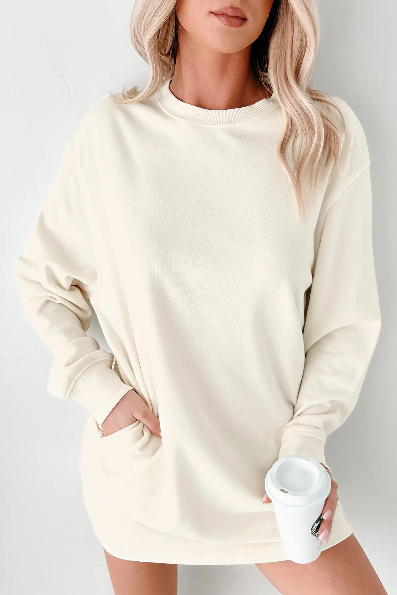 Essentially Comfortable Oversized Sweatshirt Dress (Cream)