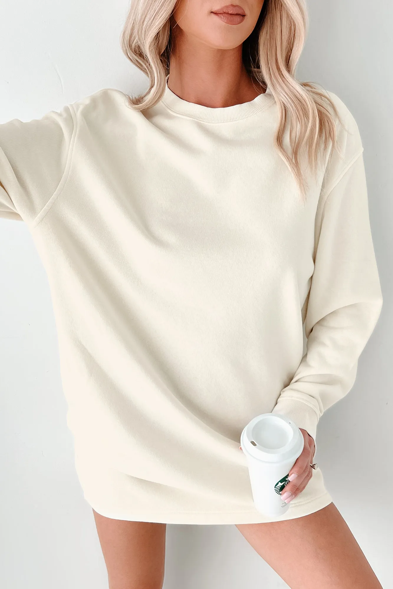 Essentially Comfortable Oversized Sweatshirt Dress (Cream)