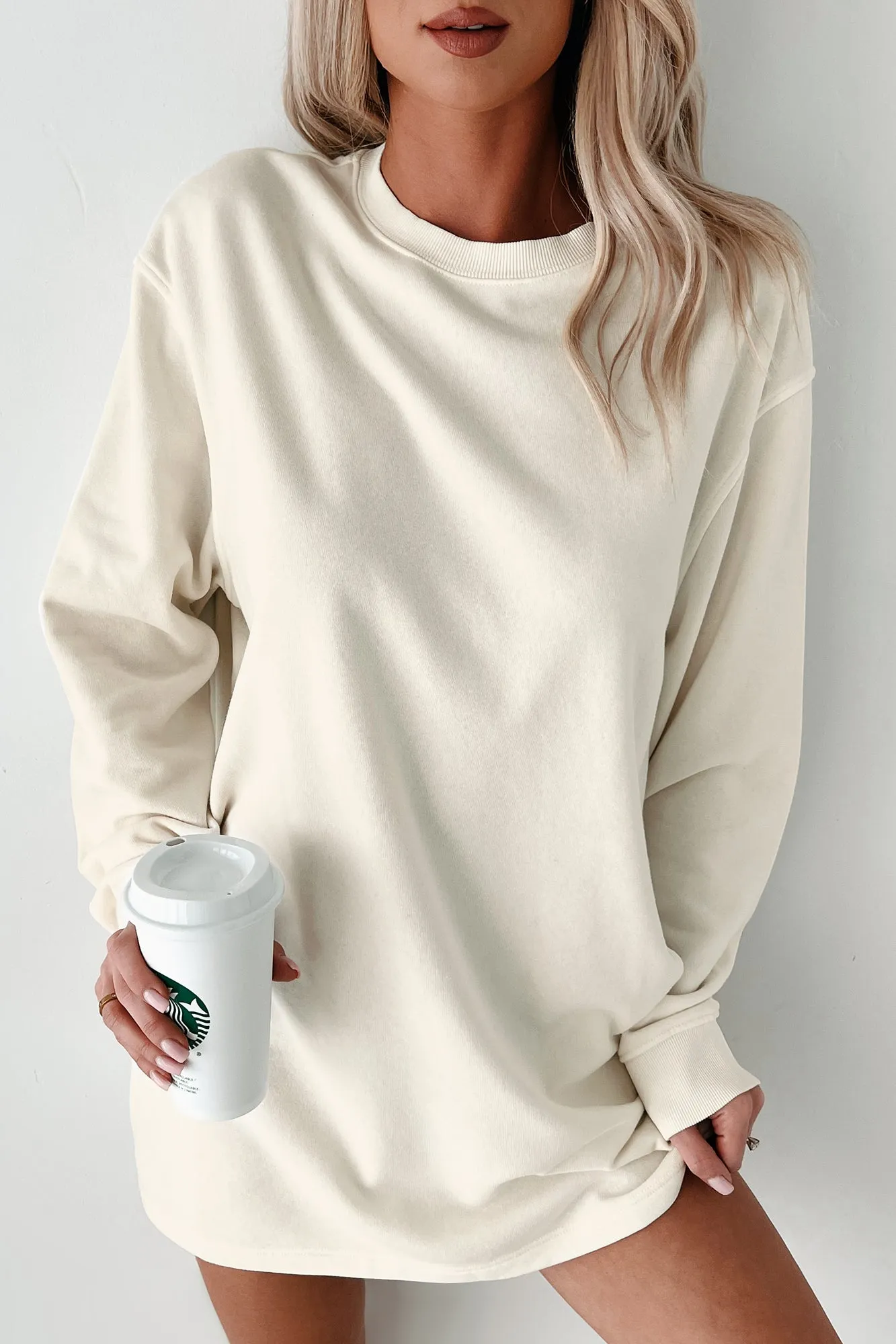 Essentially Comfortable Oversized Sweatshirt Dress (Cream)