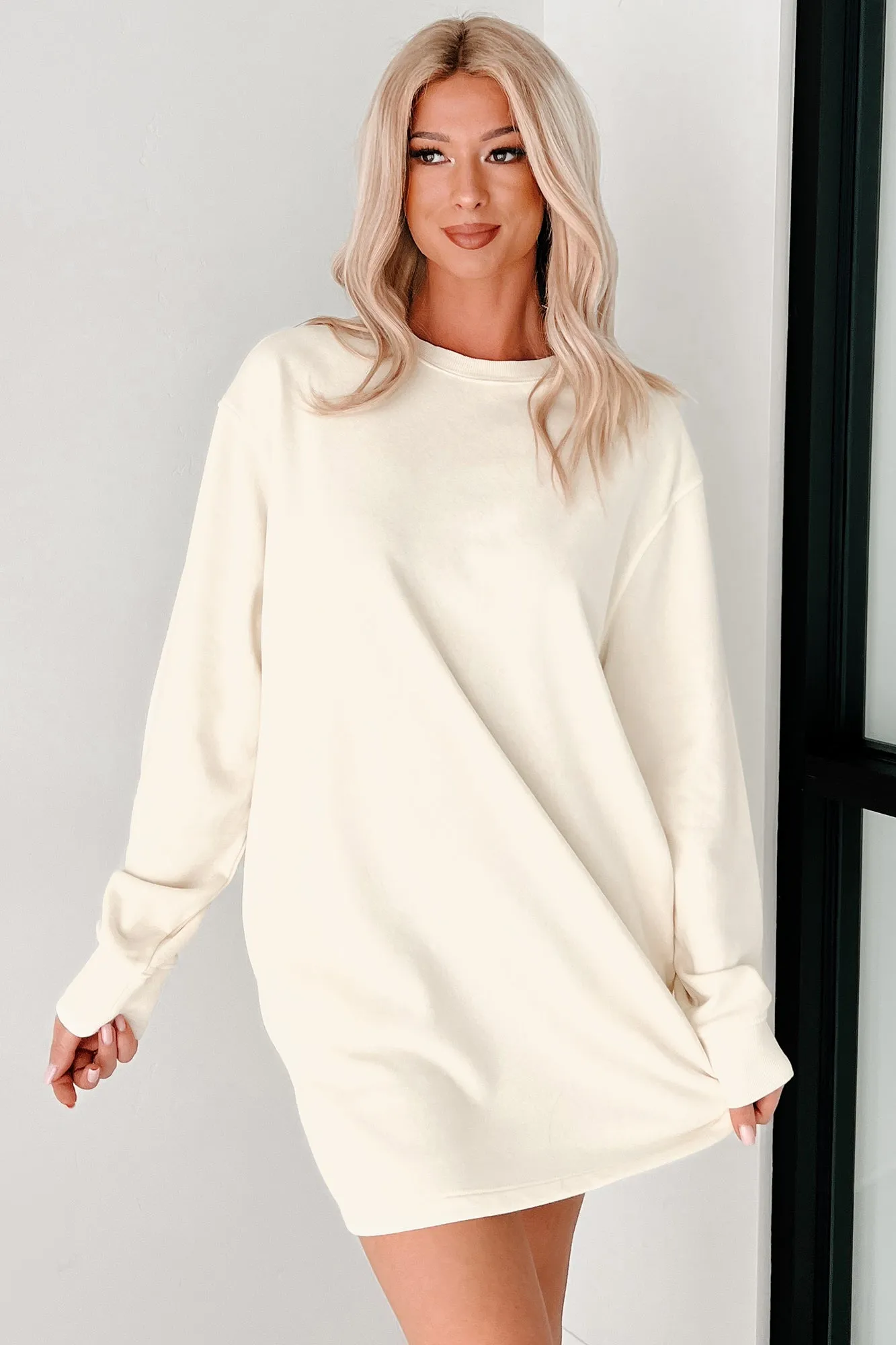 Essentially Comfortable Oversized Sweatshirt Dress (Cream)