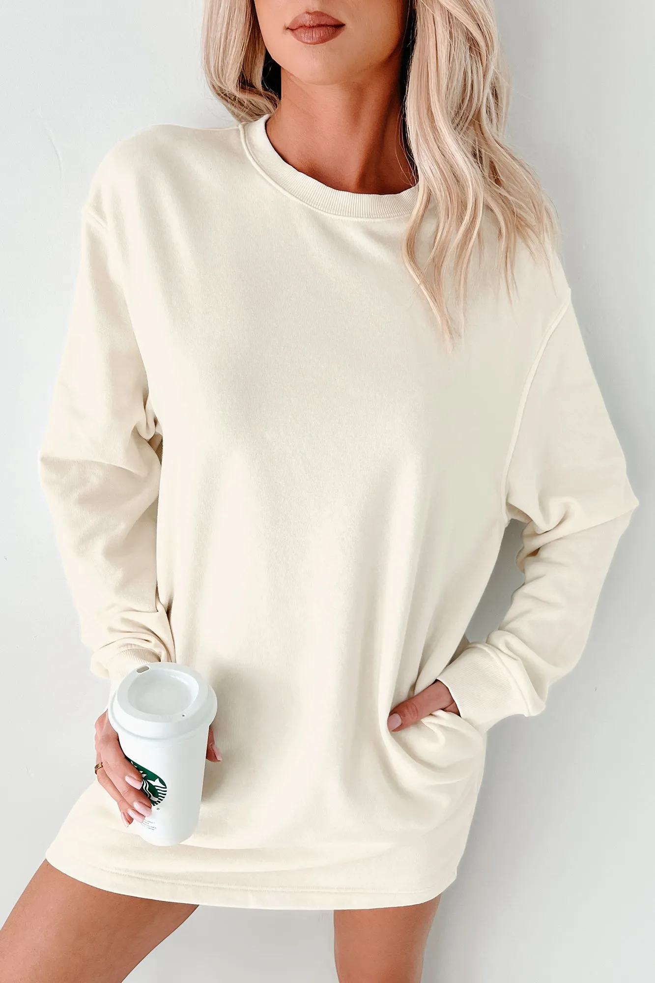Essentially Comfortable Oversized Sweatshirt Dress (Cream)