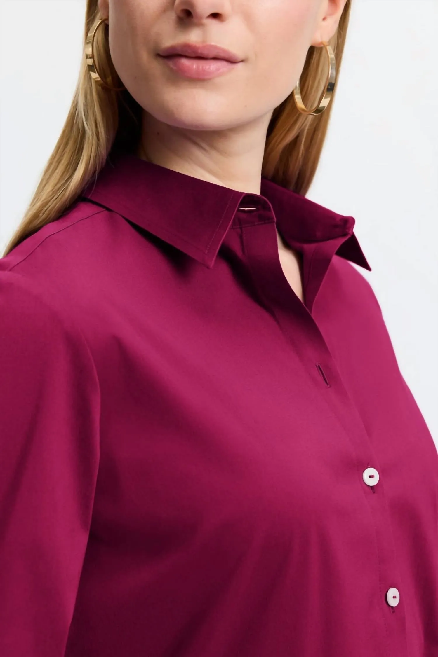 Evelyn No Iron Stretch 3/4 Sleeve Shirt In Sangria