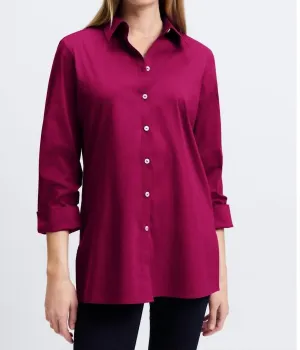 Evelyn No Iron Stretch 3/4 Sleeve Shirt In Sangria
