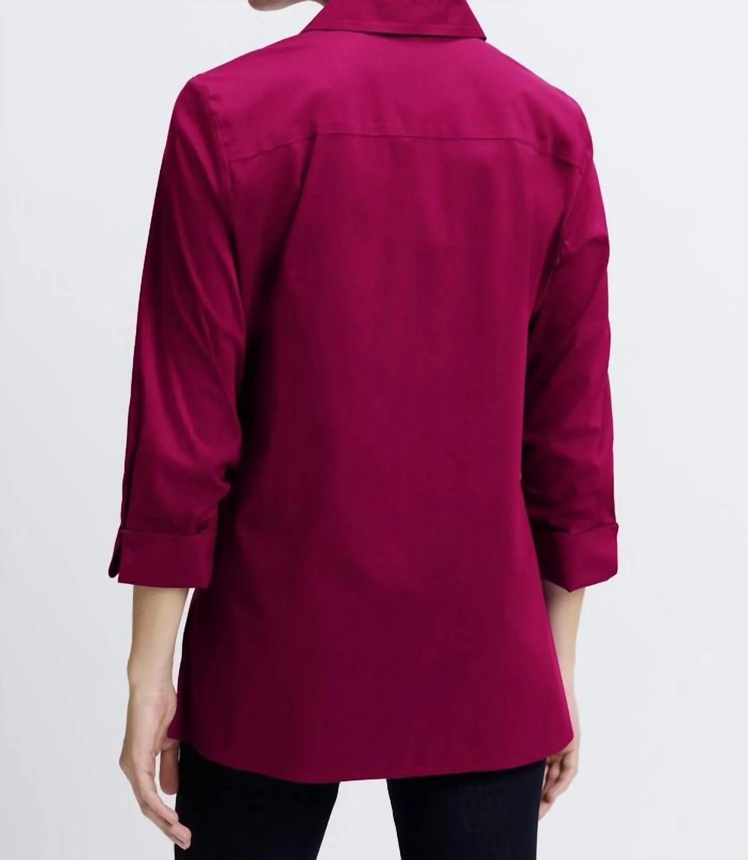 Evelyn No Iron Stretch 3/4 Sleeve Shirt In Sangria