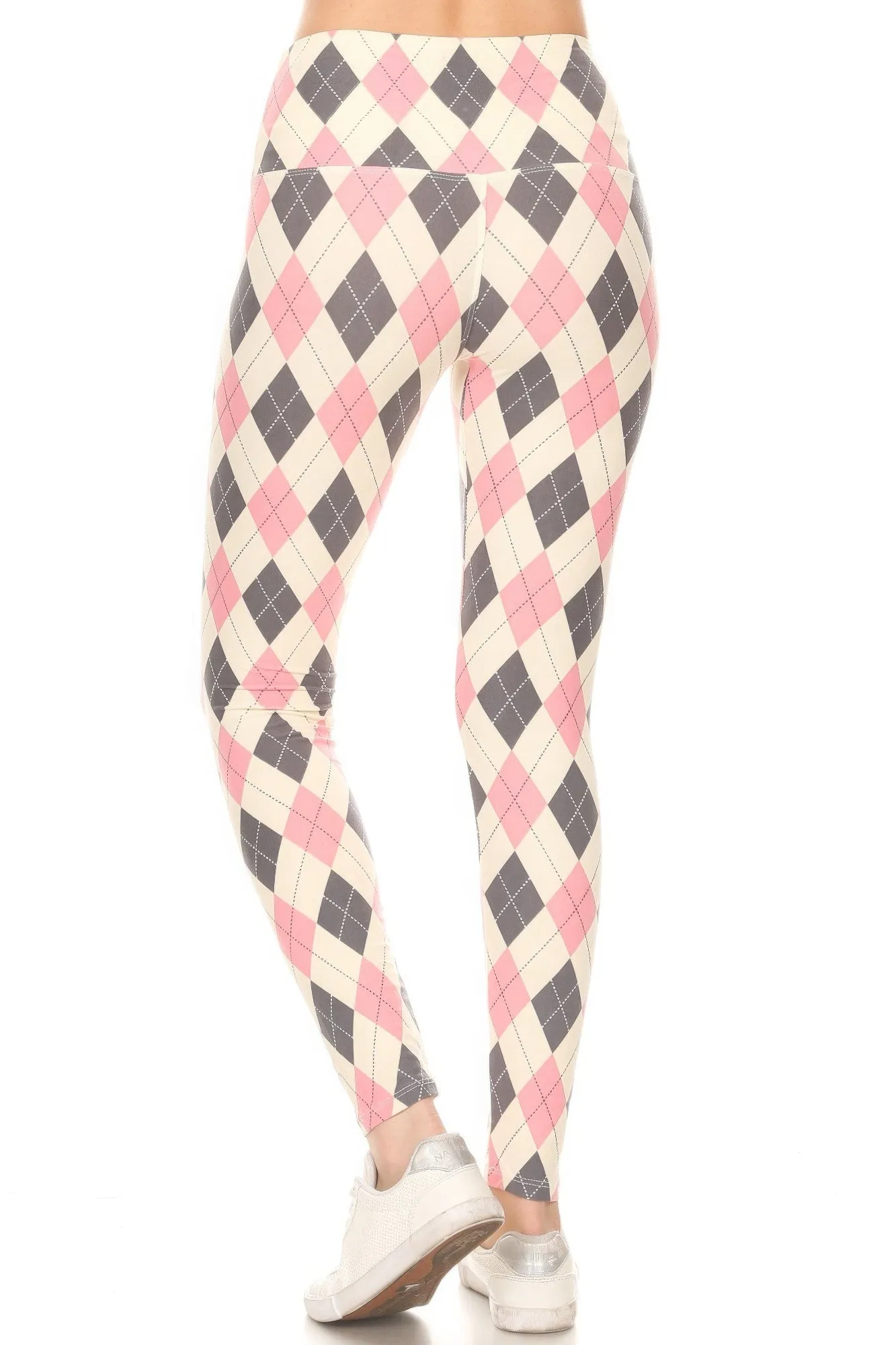 FASHNZFAB 5-inch Long Yoga Style Banded Lined Argyle Printed Knit Legging With High Waist