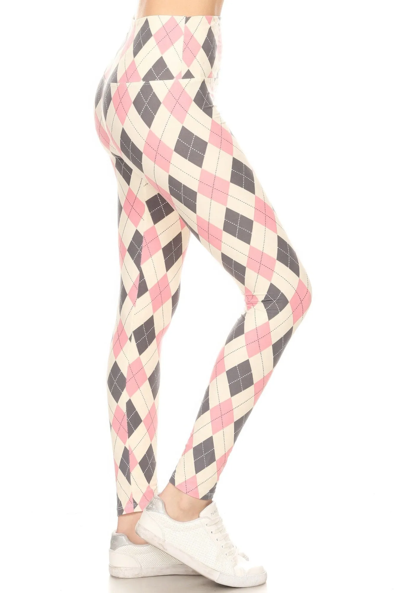 FASHNZFAB 5-inch Long Yoga Style Banded Lined Argyle Printed Knit Legging With High Waist