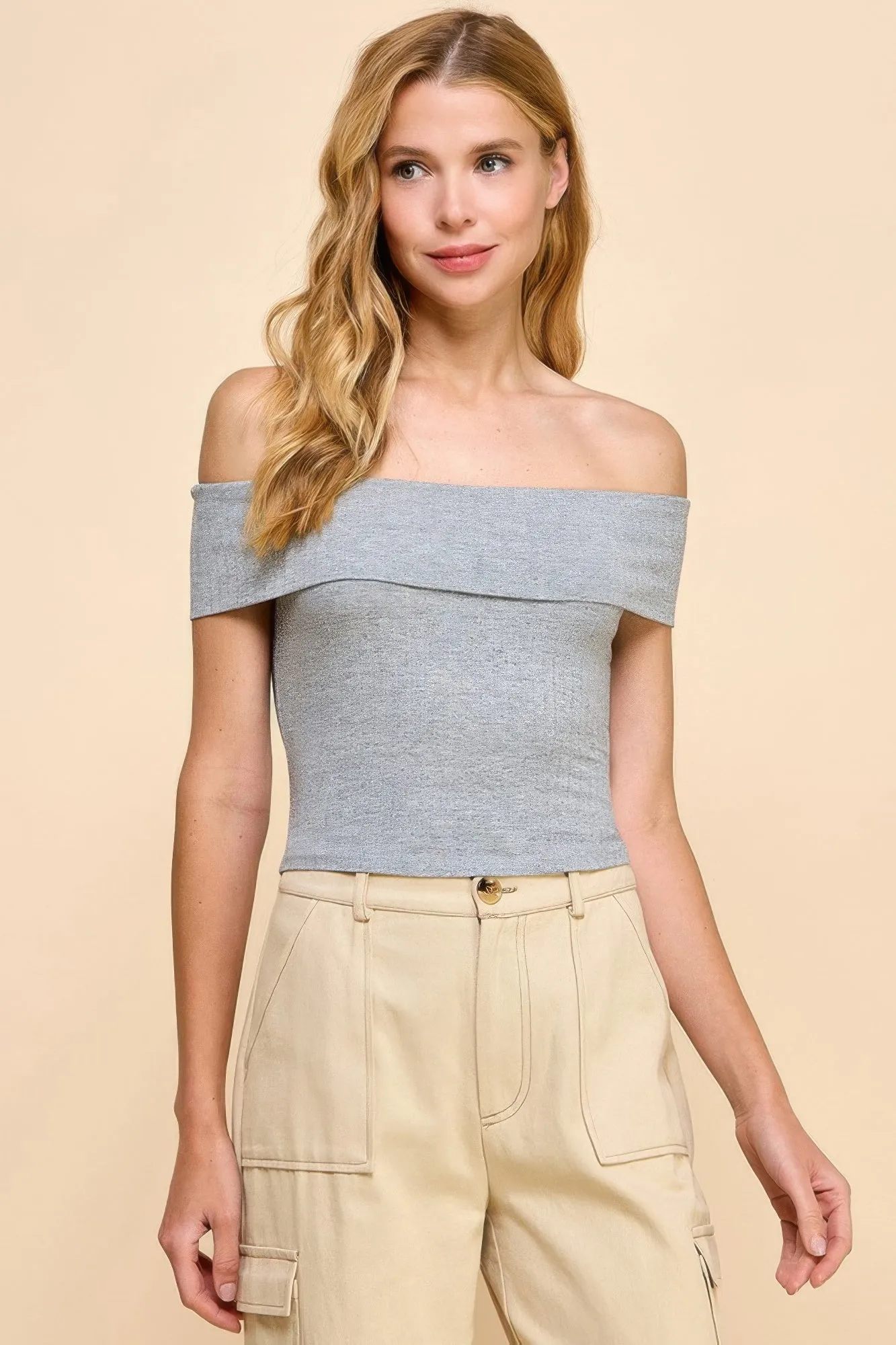 FASHNZFAB Women's Off Shoulder Ribbed Top