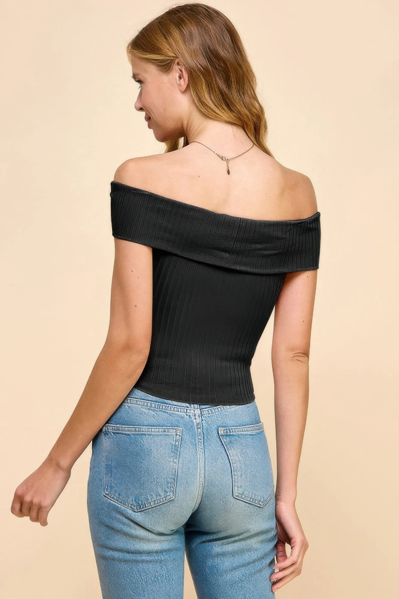 FASHNZFAB Women's Off Shoulder Ribbed Top