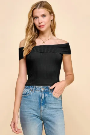FASHNZFAB Women's Off Shoulder Ribbed Top