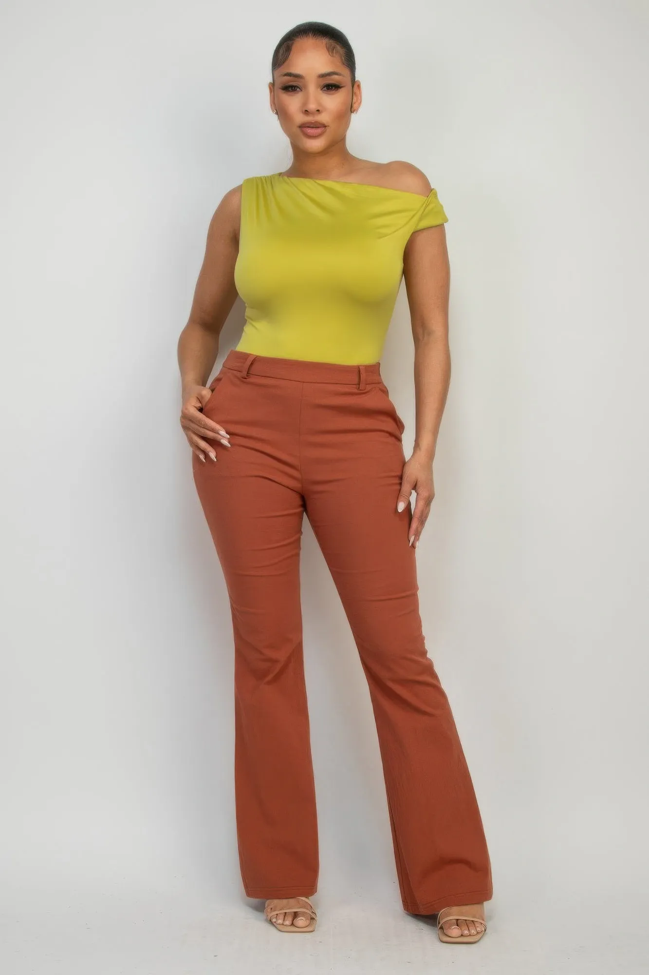 FASHNZFAB Women's One-shoulder Twisted Detail Silky Top