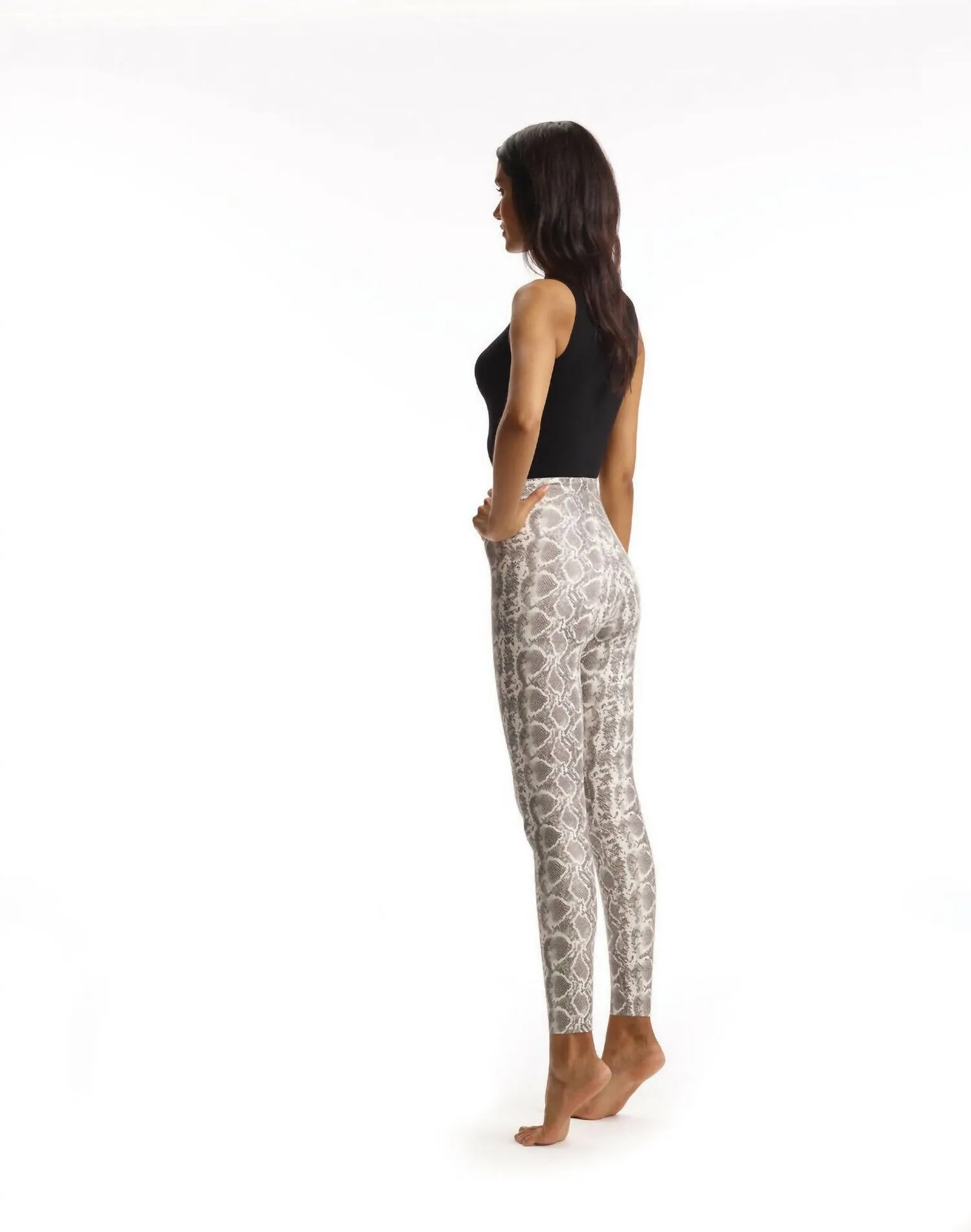 Faux Leather Animal Print Legging In White Snake