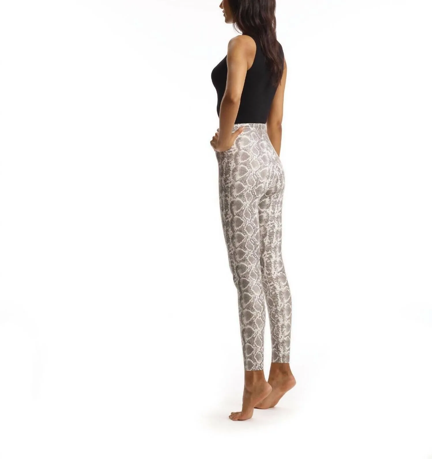 Faux Leather Animal Print Legging In White Snake