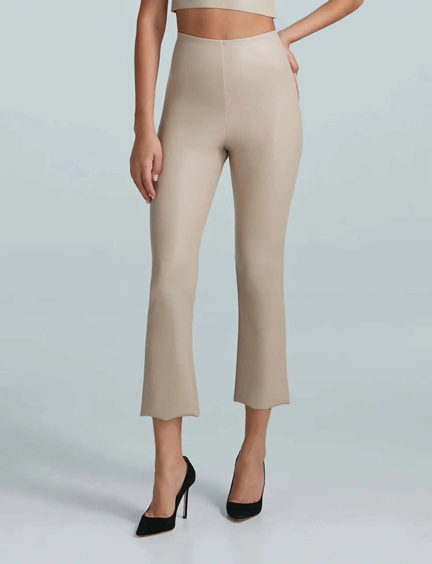 Faux Leather Cropped Flare Leggings In Porcelain