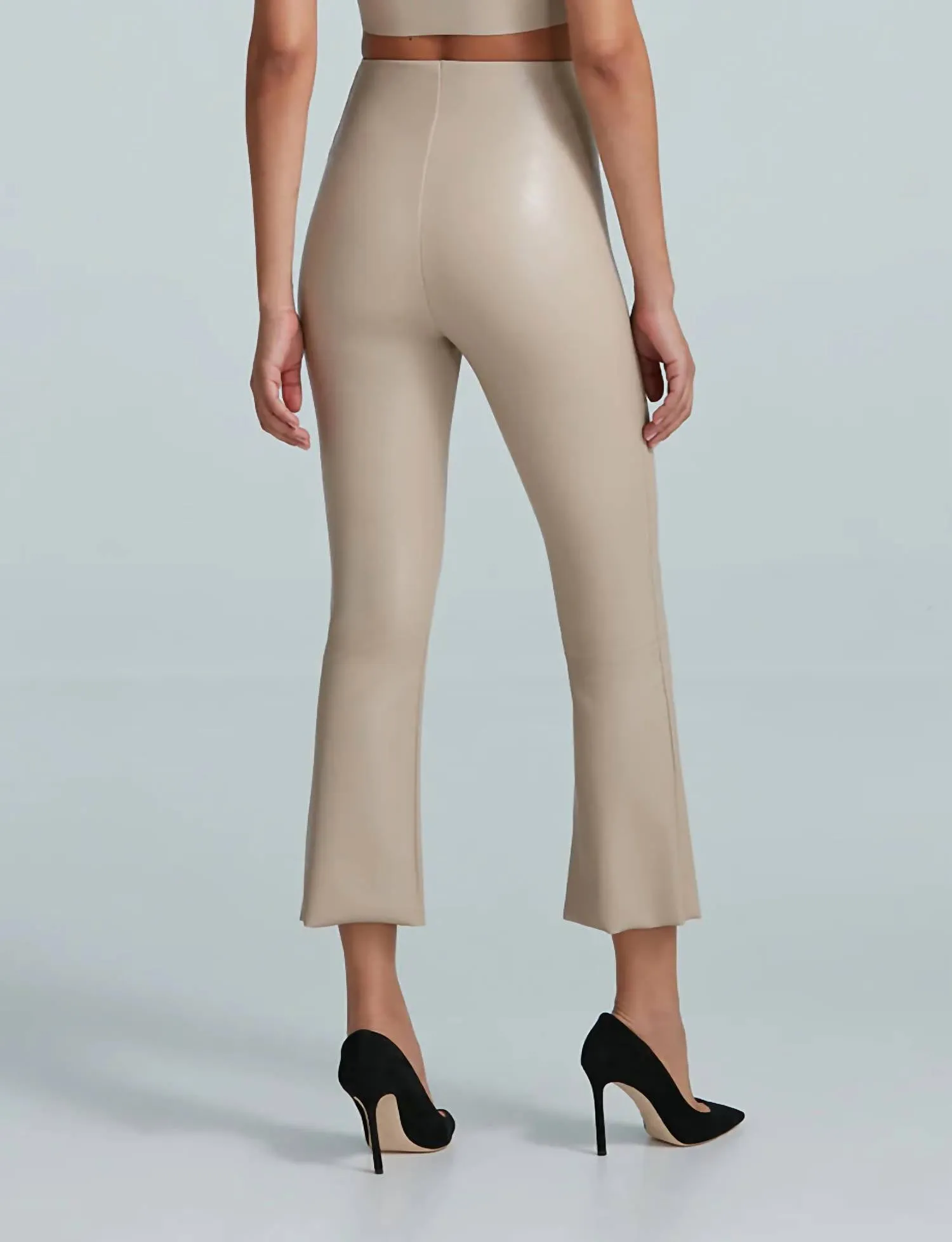 Faux Leather Cropped Flare Leggings In Porcelain