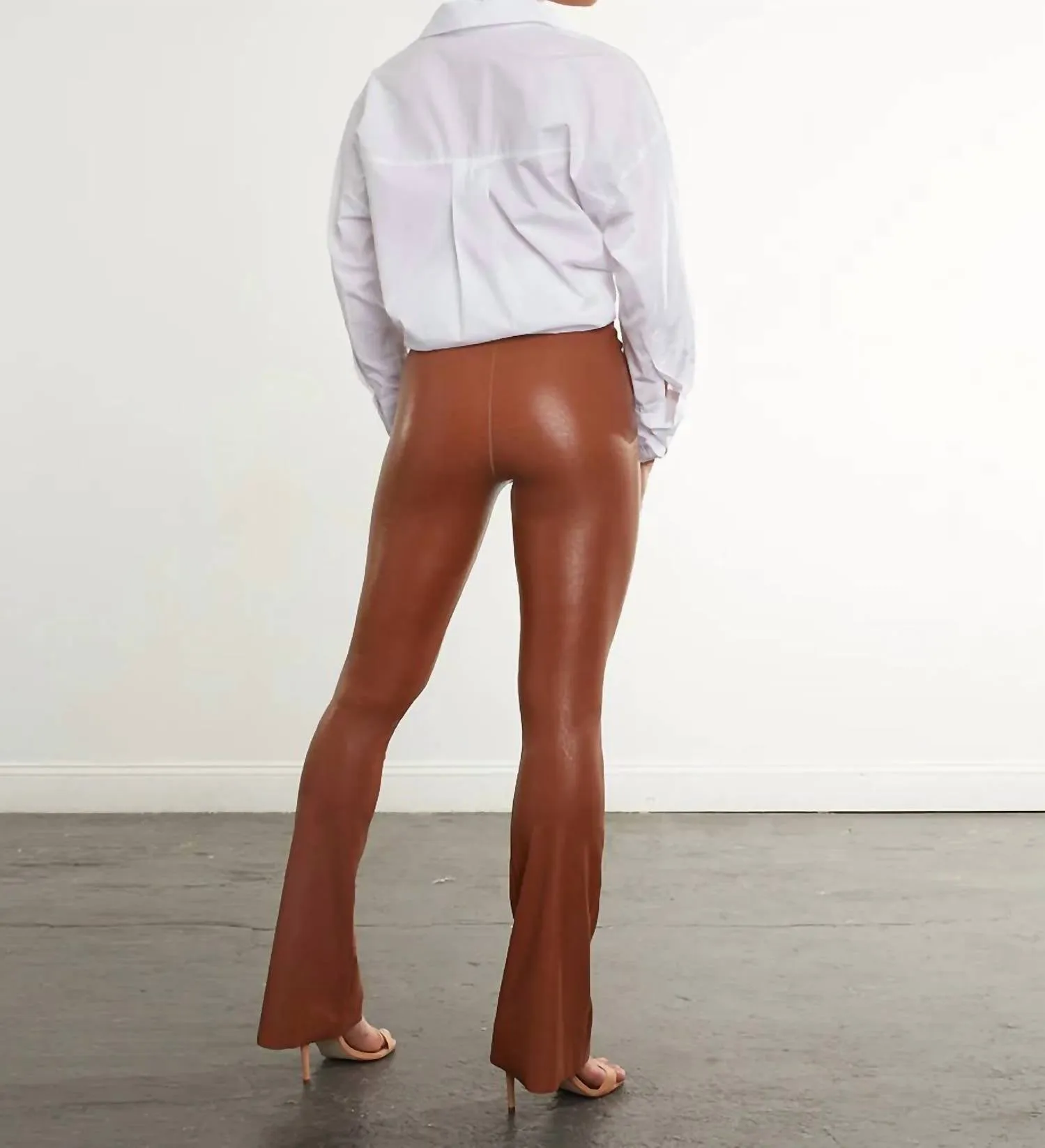 Faux Leather Flared Legging In Cognac