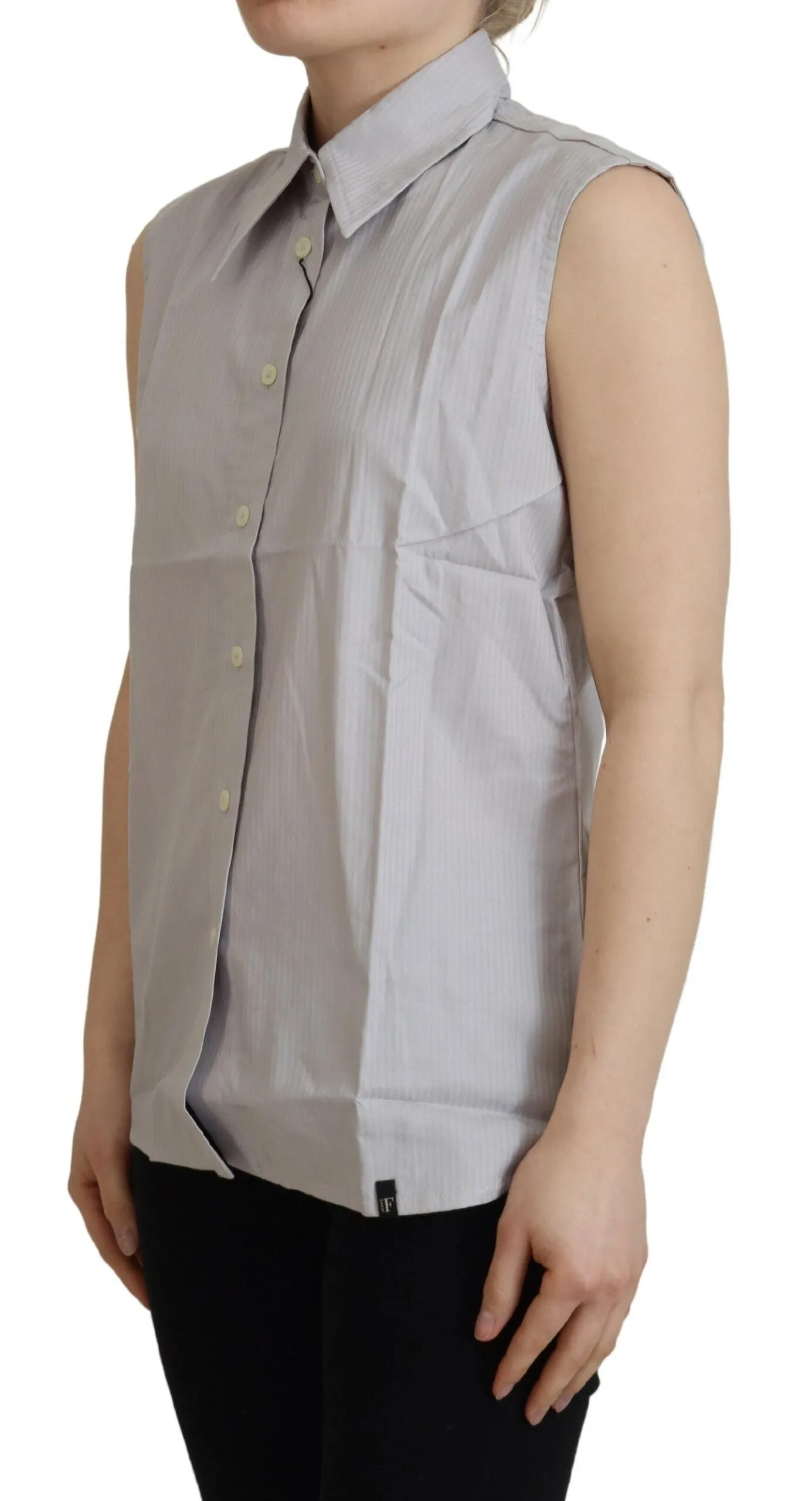Ferre   Stripes Cotton Sleeveless Colla Women's Top