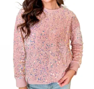 Fiesta Sequin Sweatshirt In Pink
