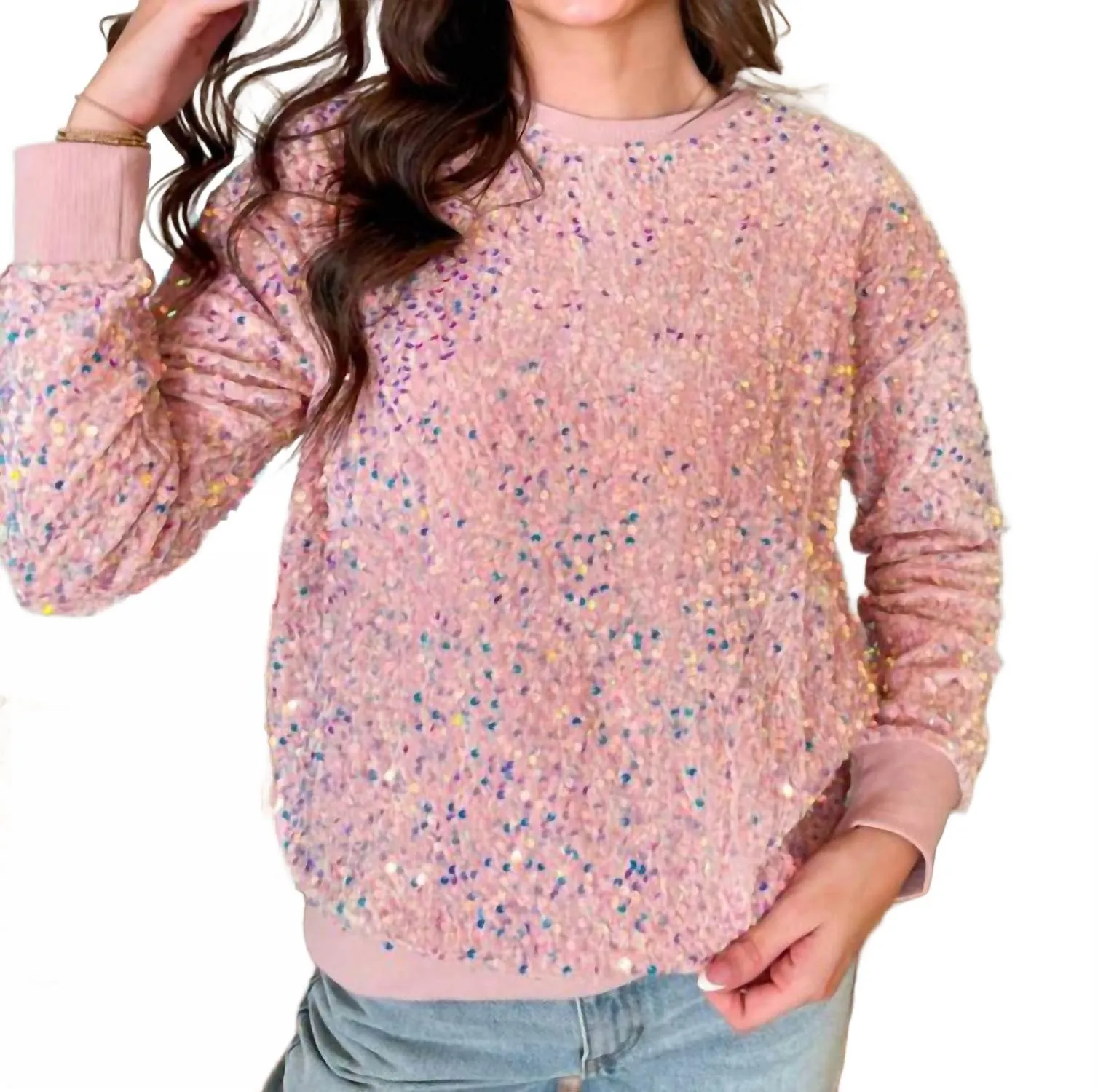 Fiesta Sequin Sweatshirt In Pink