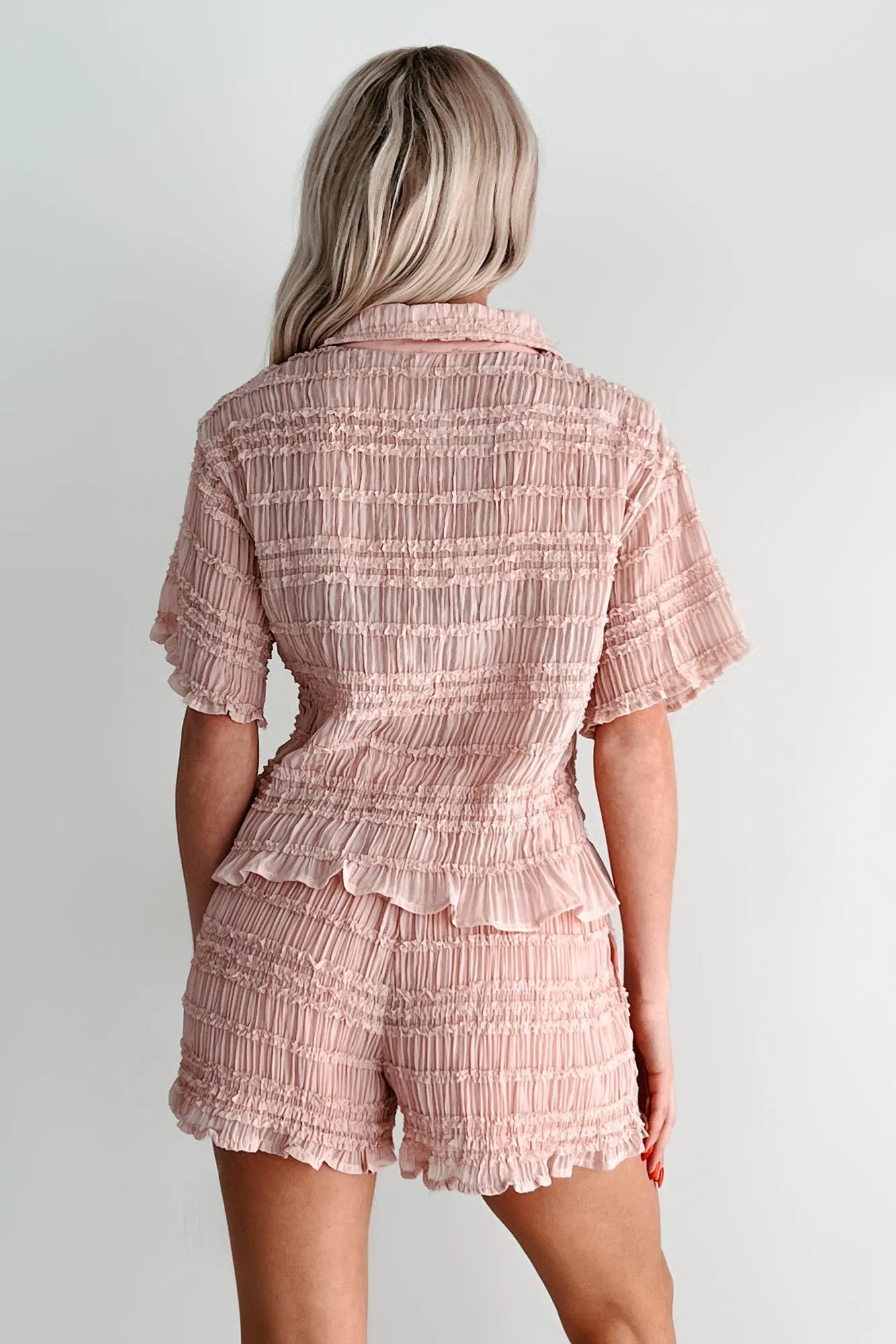 Figuring It Out Ruffle Smocked Blouse & Shorts Set (Pink)
