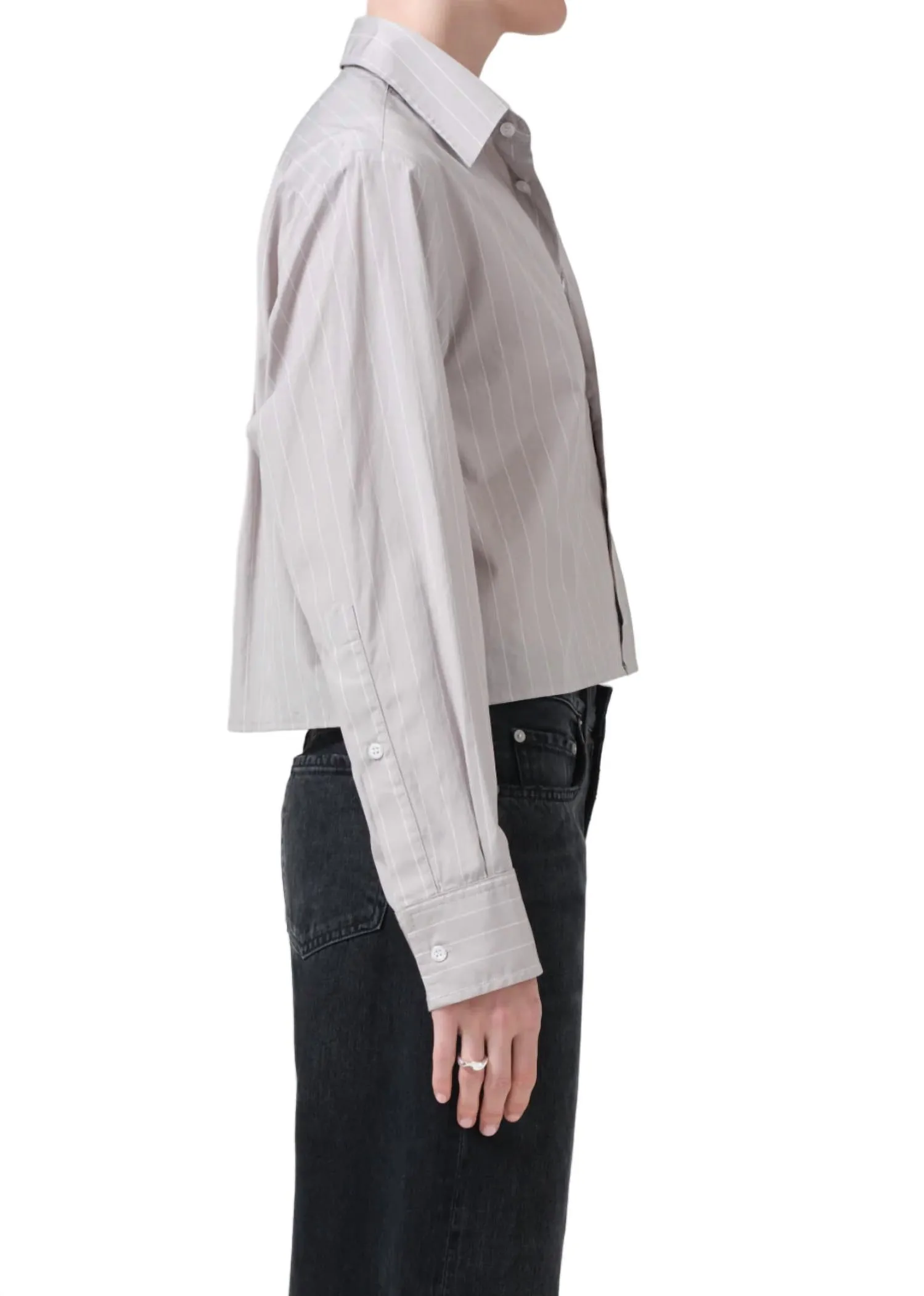 Fino Cropped Shirt In Tailor Grey Stripe