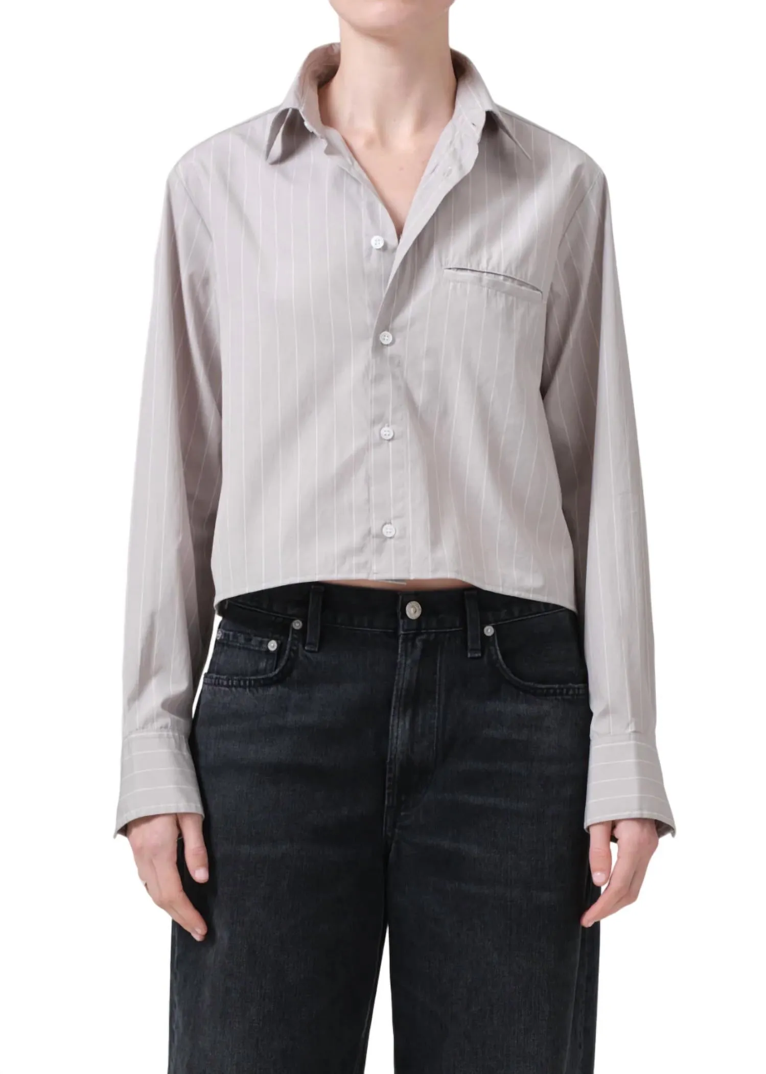 Fino Cropped Shirt In Tailor Grey Stripe