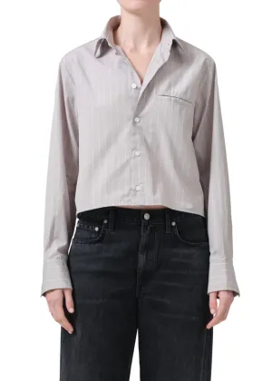 Fino Cropped Shirt In Tailor Grey Stripe