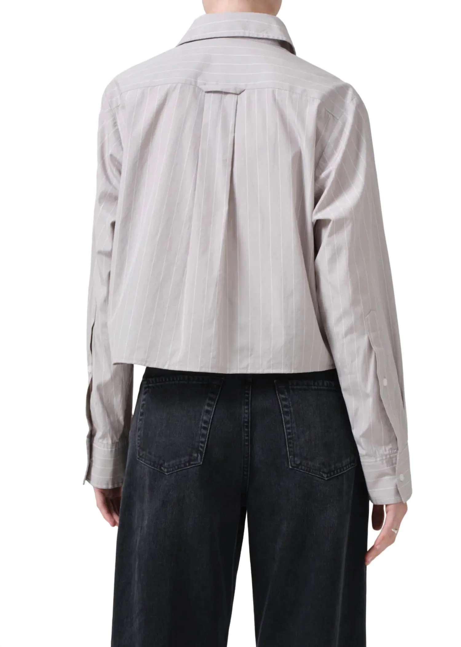 Fino Cropped Shirt In Tailor Grey Stripe