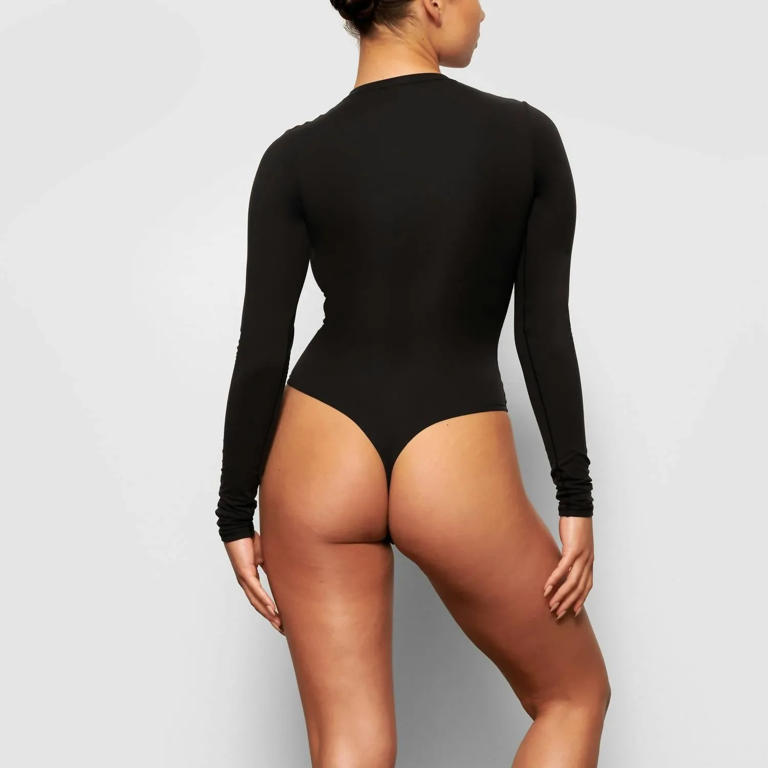 Fits Everybody Long Sleeve Crew Neck Bodysuit In Onyx