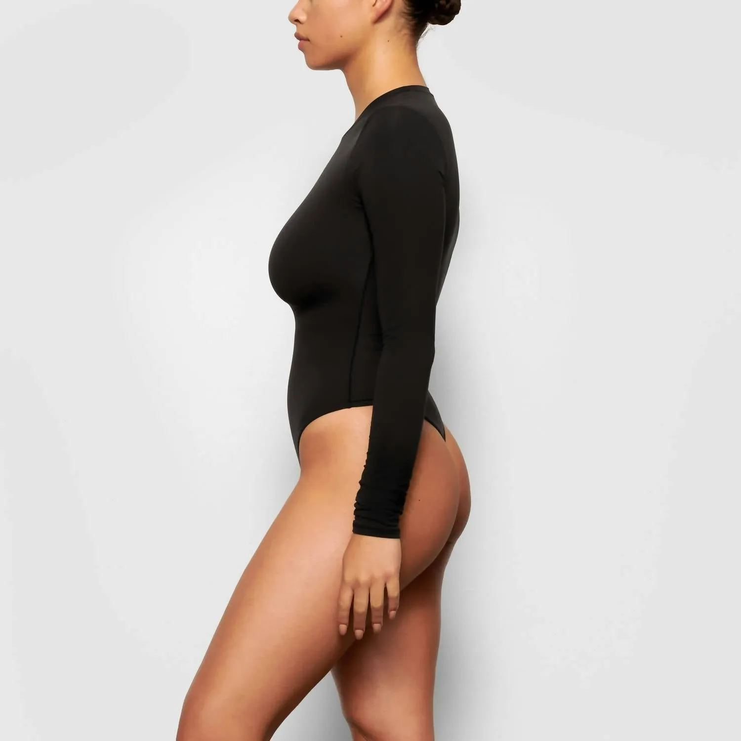 Fits Everybody Long Sleeve Crew Neck Bodysuit In Onyx