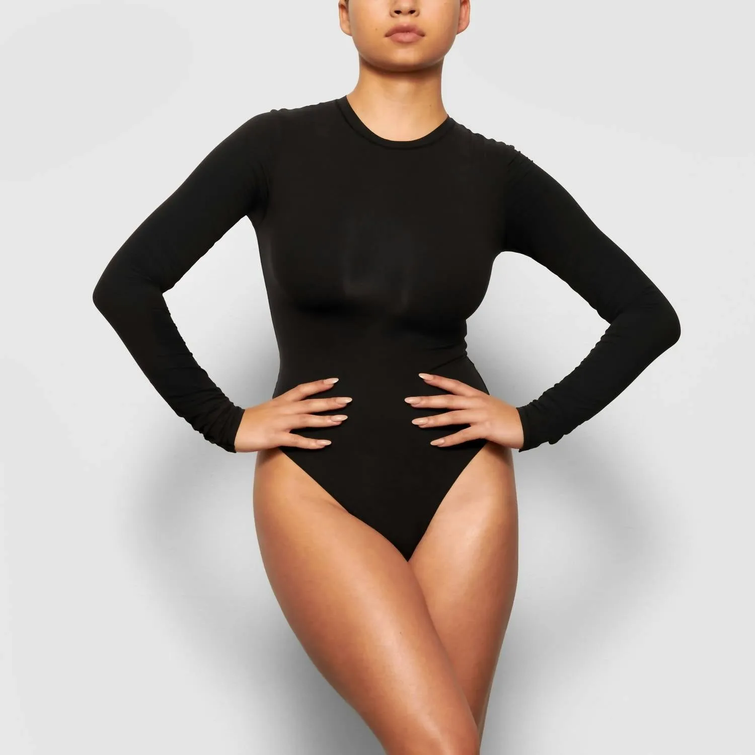 Fits Everybody Long Sleeve Crew Neck Bodysuit In Onyx