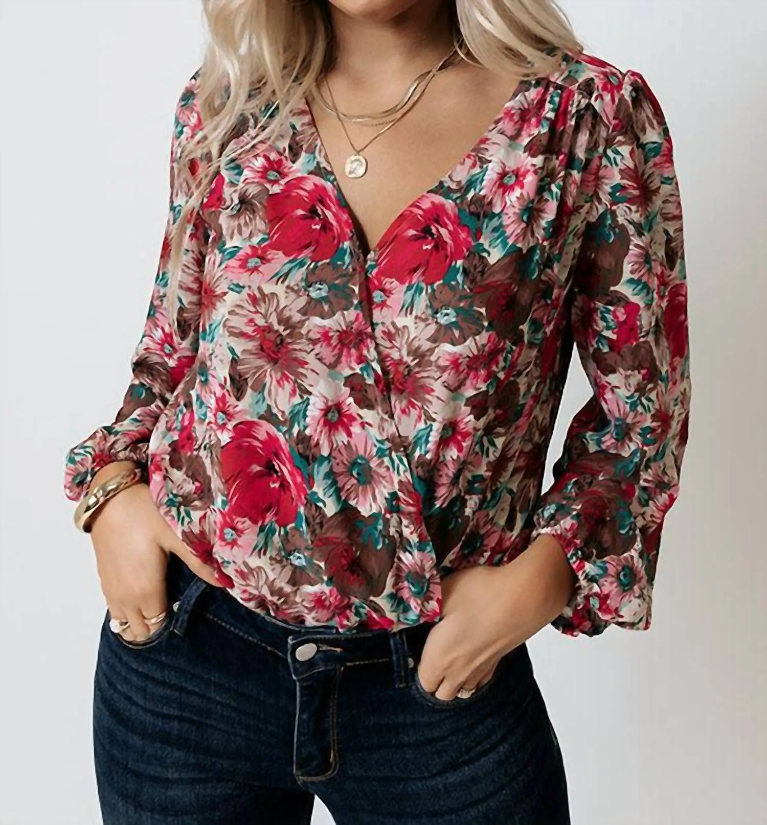 Floral Cross Over Bodysuit In Rose
