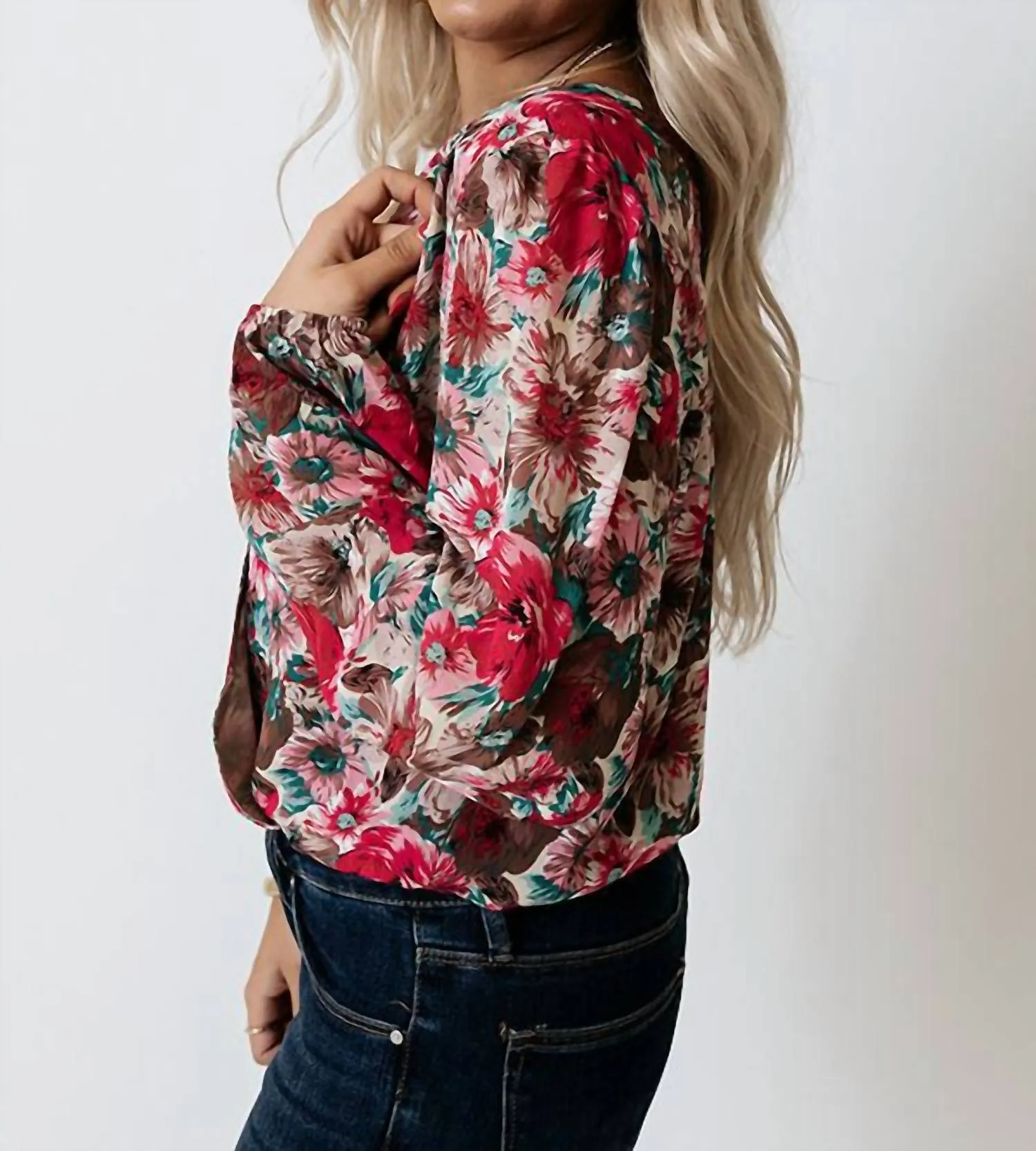 Floral Cross Over Bodysuit In Rose