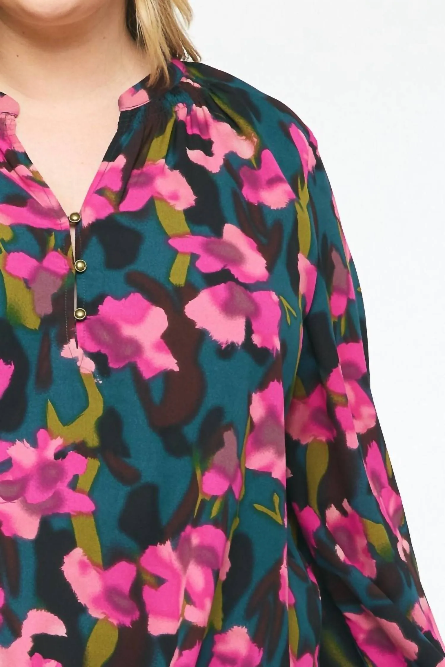 Floral Print Top - Plus In Multi Color