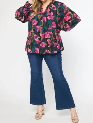Floral Print Top - Plus In Multi Color