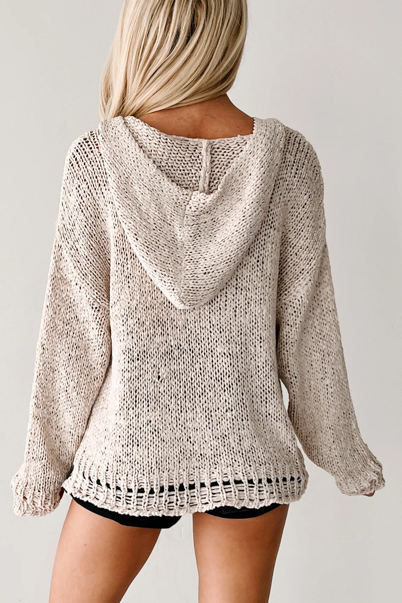 Free & Fearless Summer Knit Sweater Hoodie (Natural)